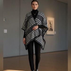 Talbots Black and White Plaid Poncho